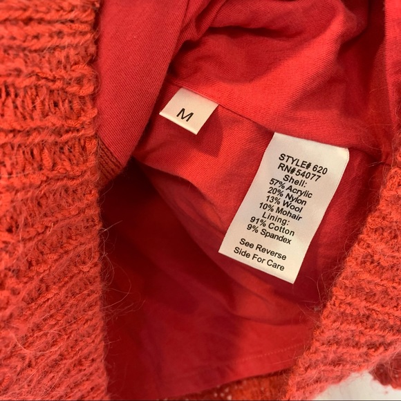 Cabi chunky knit zippered cardigan mohair blend pink salmon red medium #620 - Picture 9 of 9